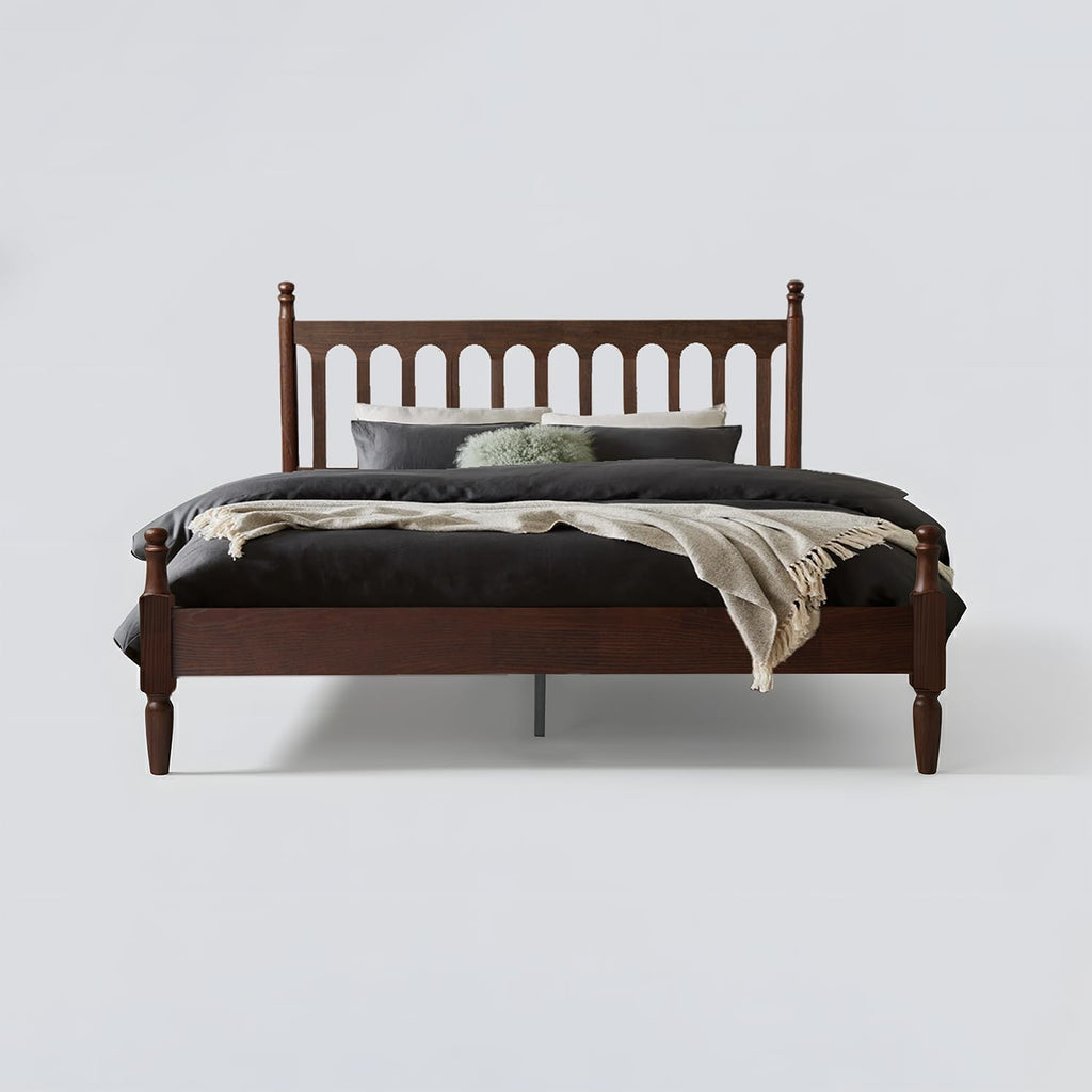 Queen Bed Frame with Headboard & Footboard, Solid Wood Platform Bed, Centre Metal Legs,12 Heavy-Duty Slatted Base, No
