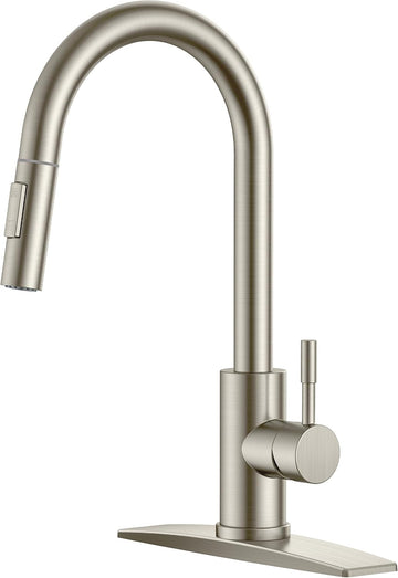 Kitchen Faucet with Pull Down Sprayer, Brushed Nickel High Arc Modern Classic Sink Faucet Stainless Steel with Deck