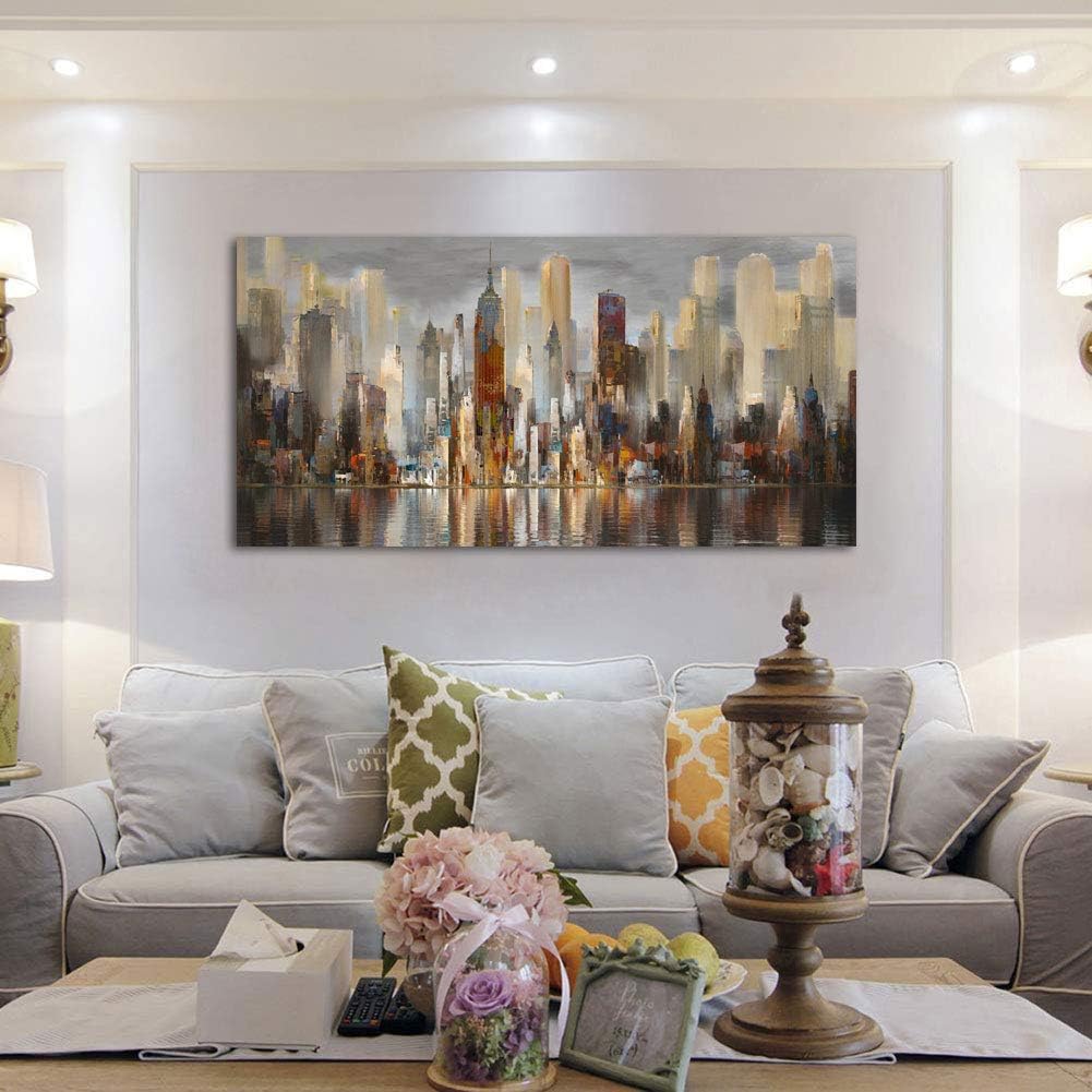 Wall Decorations Framed Large Cityscape New York Wall Decor Canvas Prints Abstract Brown City Theme Paintings Modern