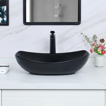 22" x 15.7'' Large Matte Black Oval Vessel Sink with Pop Up Drain,Bathroom Vessel Sinks,Bathroom Sinks Above