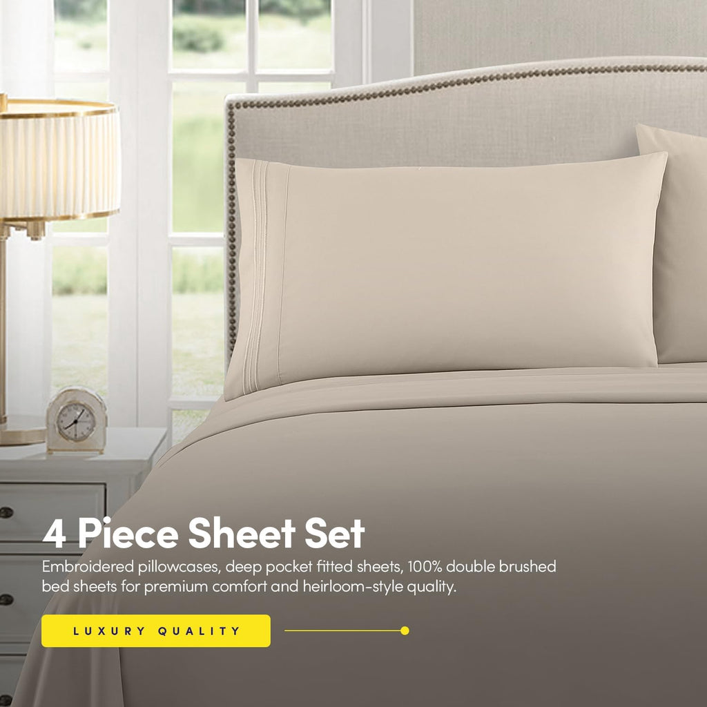 1500 Supreme Collection Sheet Sets Beige Cream - Luxury Hotel Bed Sheets and Pillowcase Set for Mattress