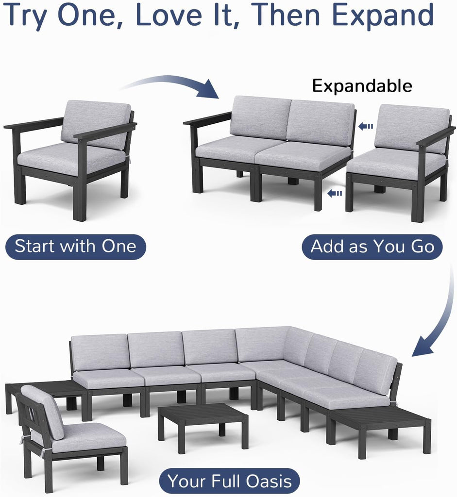 6-Piece Patio Sectional Sofa Set, Modular Outdoor Furniture Set - All-Weather Waterproof HIPS Frame & Quick-Dry