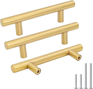 10 Pack 3 inch Gold Cabinet Handles Brushed Gold Cabinet Pulls Stainless Steel Drawer Pulls, Durable Kitchen Cabinet