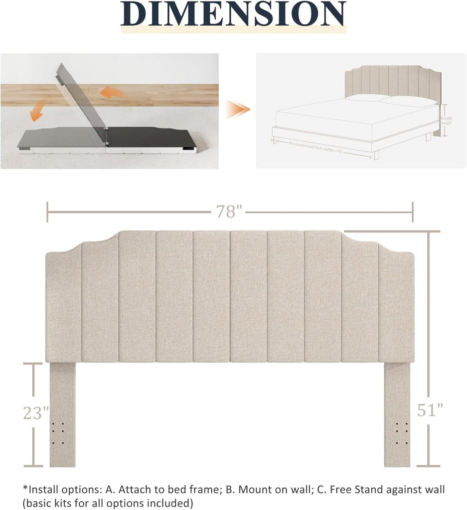 King Headboard Only, Linen Wall Mounted Headboard King for Adjustable Bed Modern Upholstered Head Board Easy