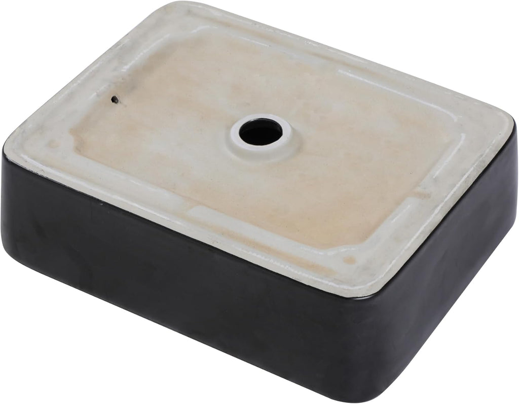19"x15" Bathroom Vessel Sink Rectangular - Matte Black Porcelain Ceramic Rectangle Above Counter Vanity Lavatory Bath Sink Art Basin with Faucet & Pop-Up Drain