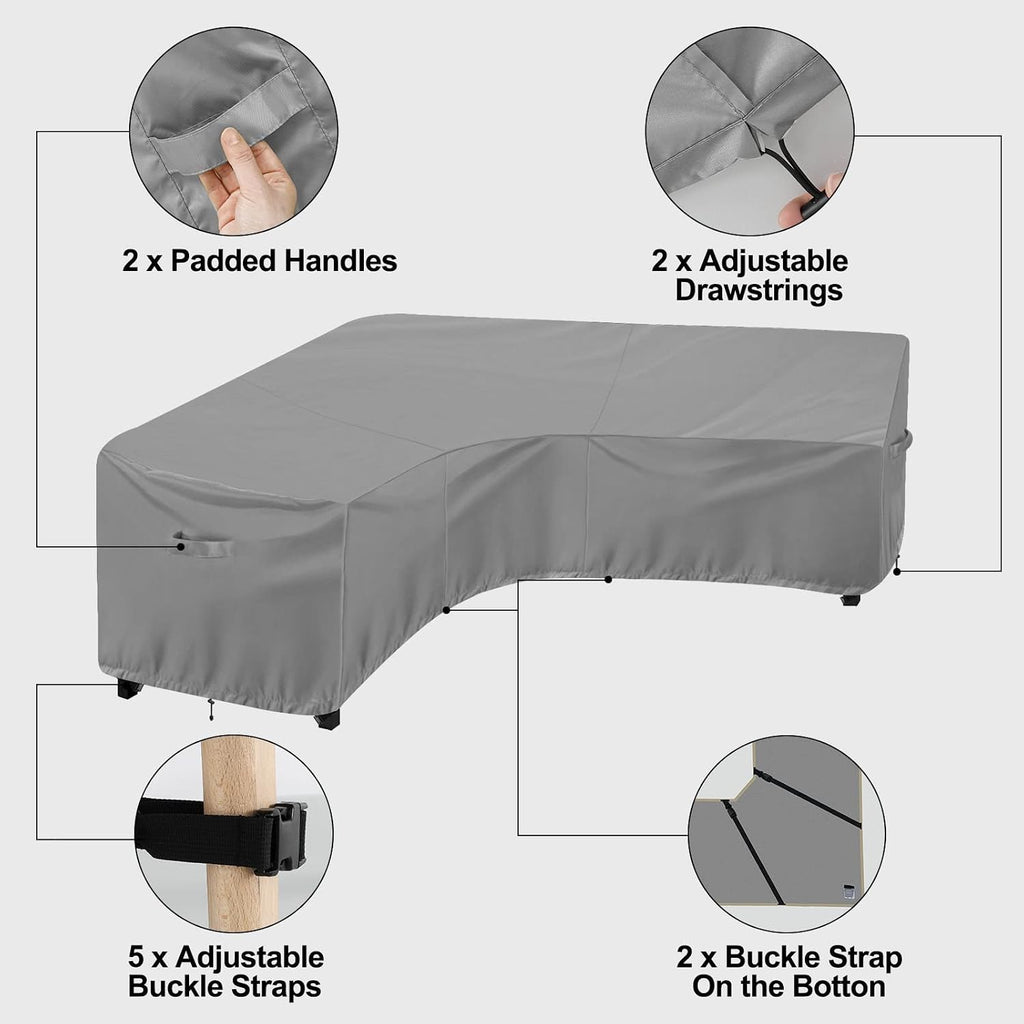 Waterproof Outdoor Patio Sectional Cover | UV Resistant & Windproof V Shaped Patio Furniture Covers for Deck, Lawn