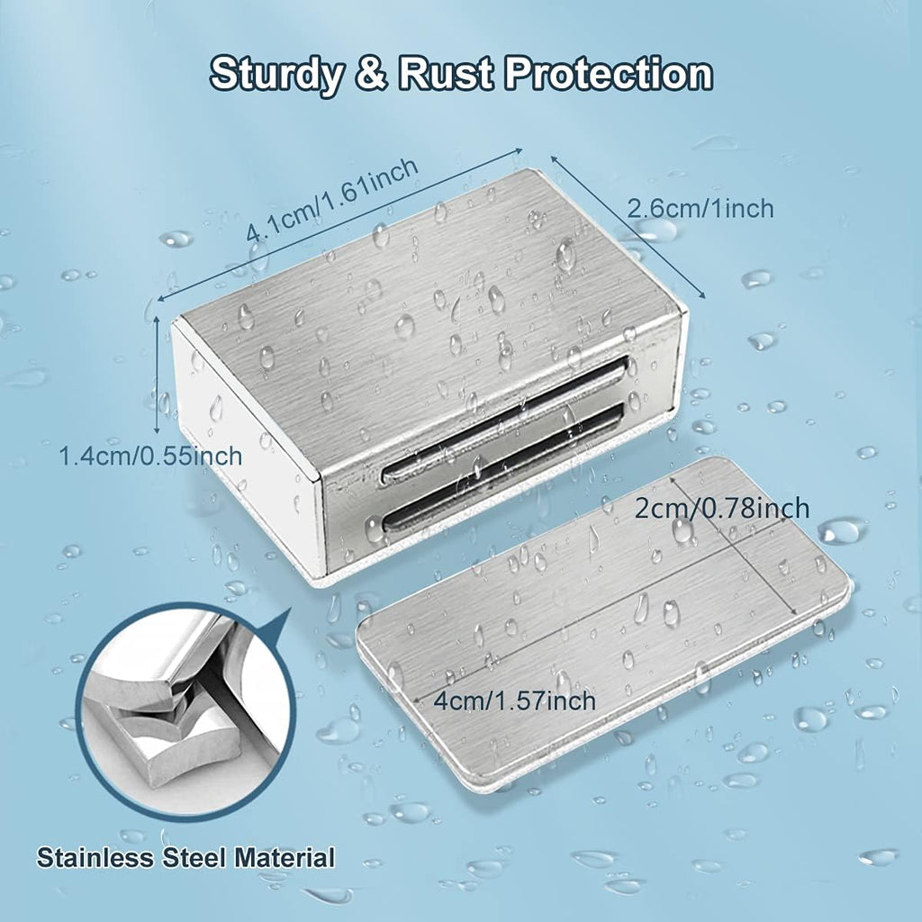 No Drill Adhesive Magnetic Door Catch - 17lb Holding Force, Cabinet Magnets & Drawer Closure, Self-Stick Stainless