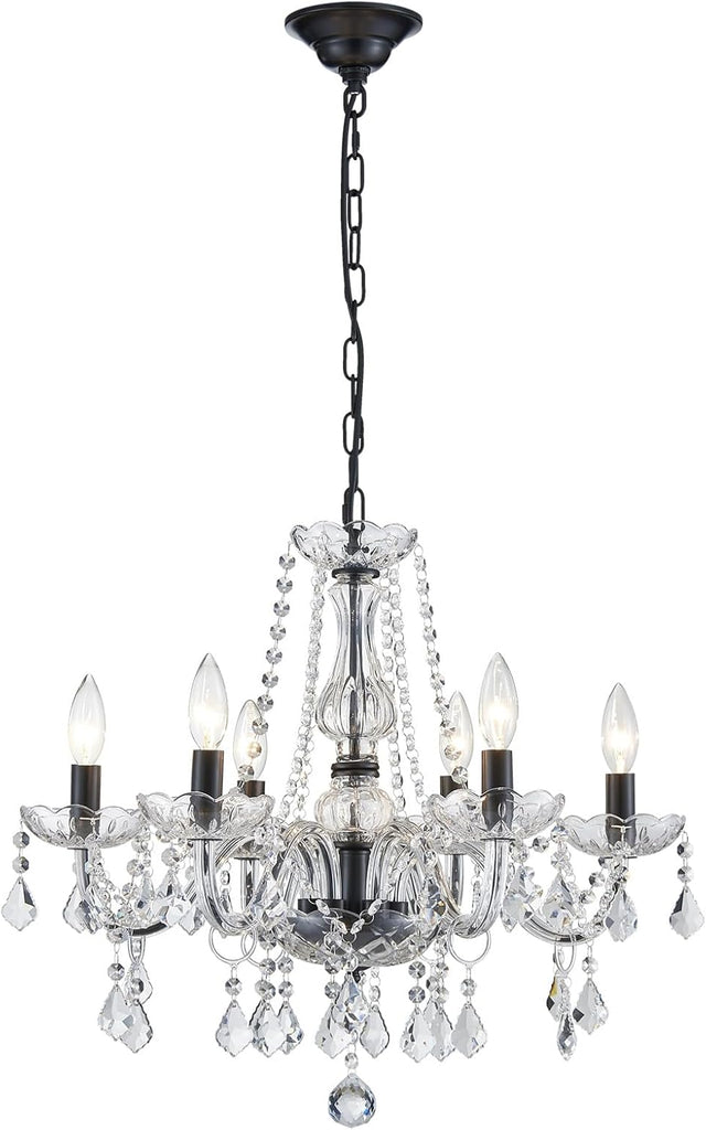 Crystal Chandelier Light Fixture, Modern K9 Crystal Chandeliers for Dining Room, 6-Lights Black Ceiling Light, Adjustable Hanging Pendant Light Fixture for Living Room Entryway Kitchen Island Hallway A110-B0F3BZTYR2
