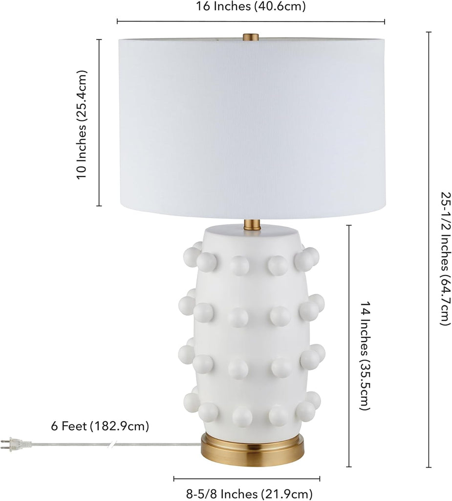 25.5'' Modern 1-Light Ceramic Table Lamp with Spherical Orbs on Lamp Body with White Fabric Drum Shade, or Office