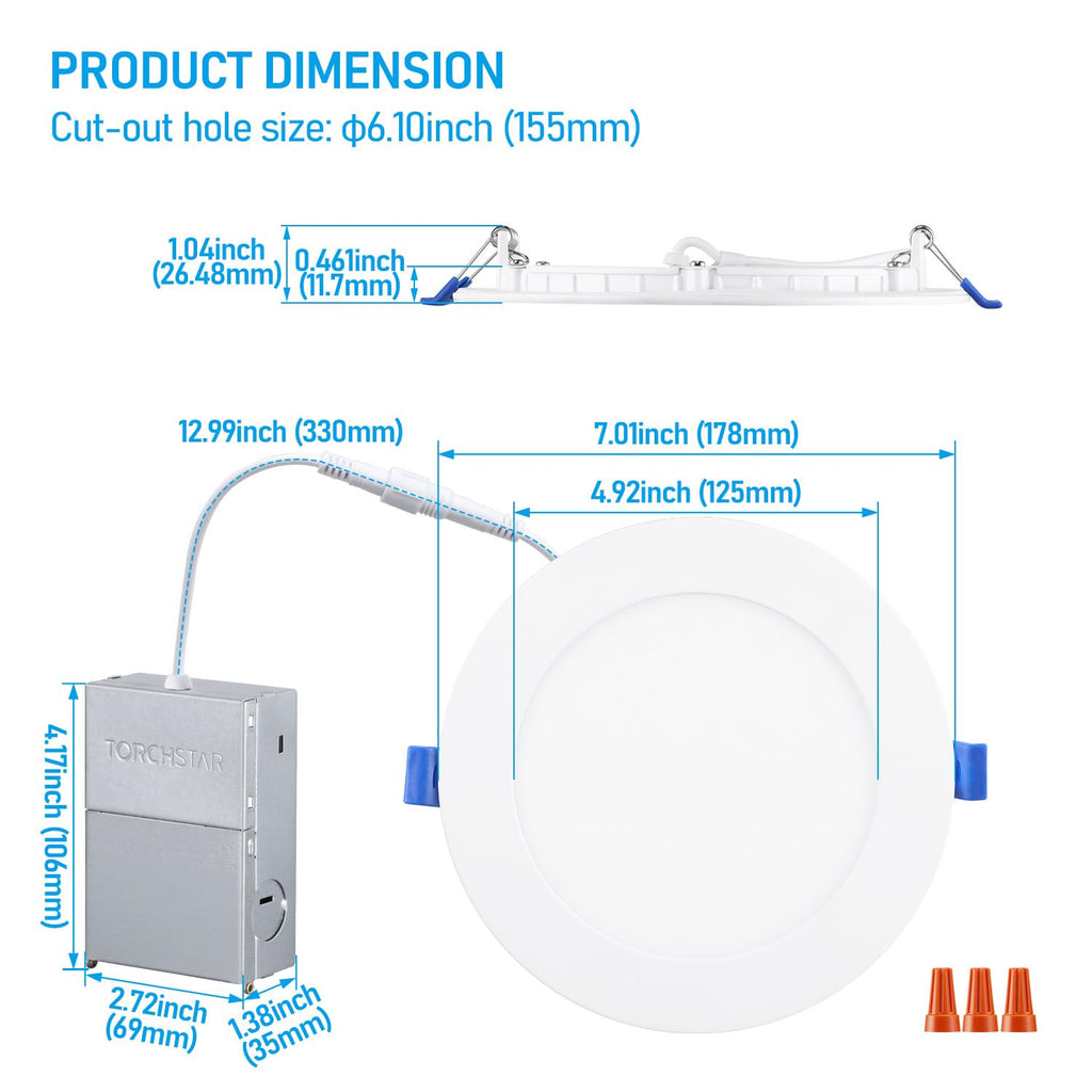 6 Inch Ultra-Thin LED Recessed Light, CRI90 12W