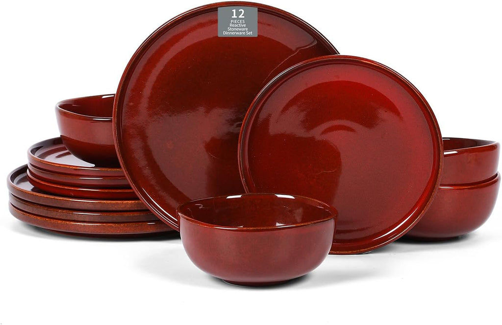 Ceramic 12 Pieces Dinnerware Set - Dinner Plates Salad Plates Cereal Bowls Set Service for 4