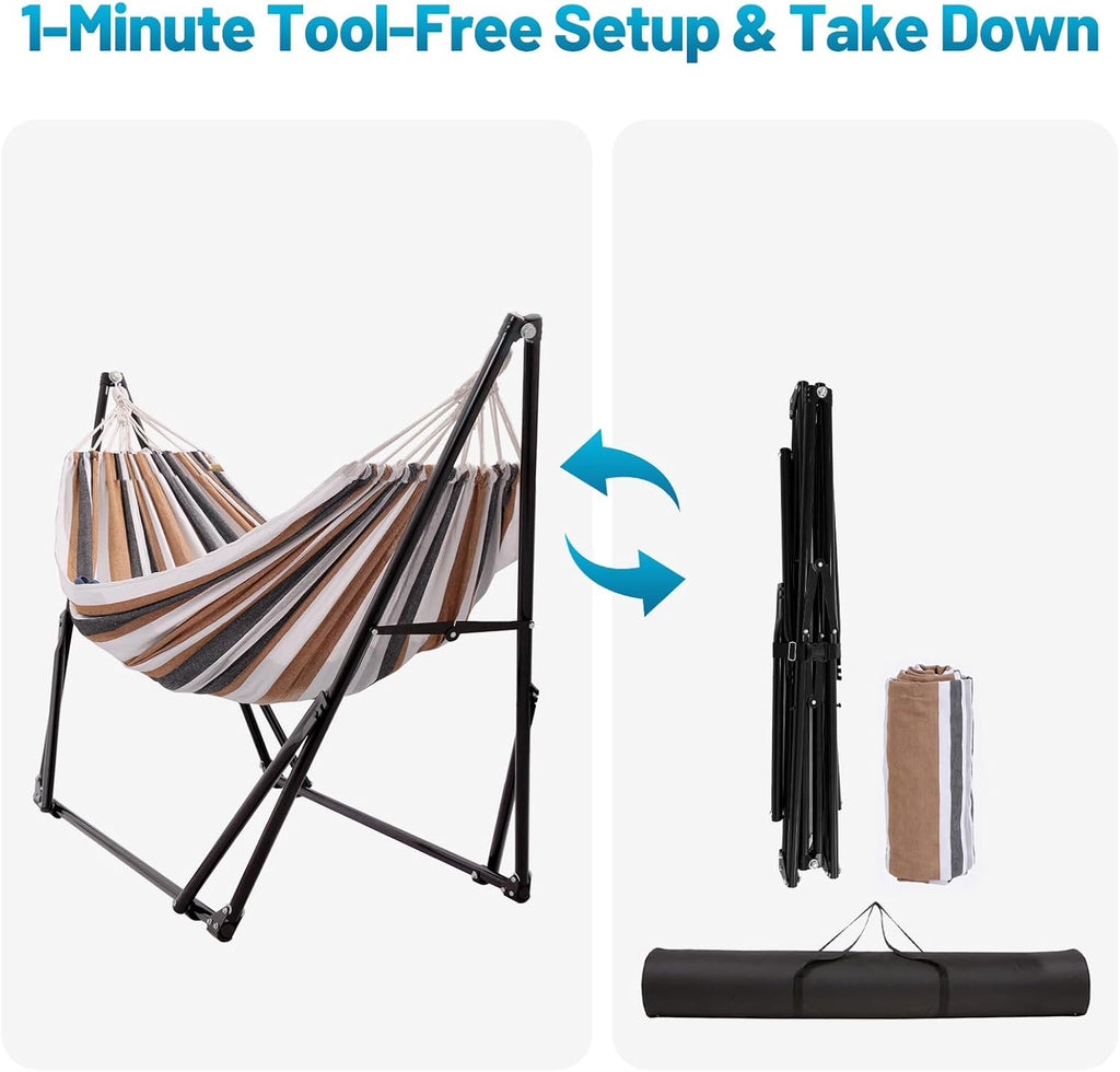 Portable Hammock with Stand for Outside or Inside,No Tree Required | 1 Minutes Tool-Free Setup | Adjustable Hammock