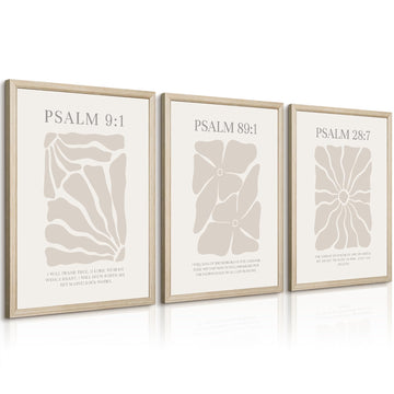 Scripture Christian Wall Art Set of 3 Beige Bible Verses Wall Decor Neutral Psalm Canvas Wall Art Modern Pictures