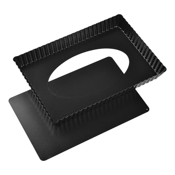 Rectangle Tart Pan, 13-Inch with Removable Loose Bottom Non-Stick Oblong Quiche Bakeware for Oven Baking (Black)