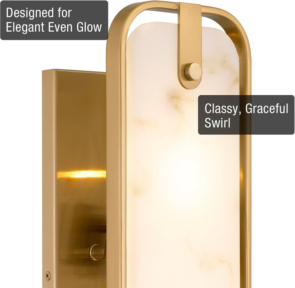 Casia 16" Modern Gold Faux Alabaster Wall Sconce, Gold Wall Light with Honed Resin Shade in Alabaster Finish