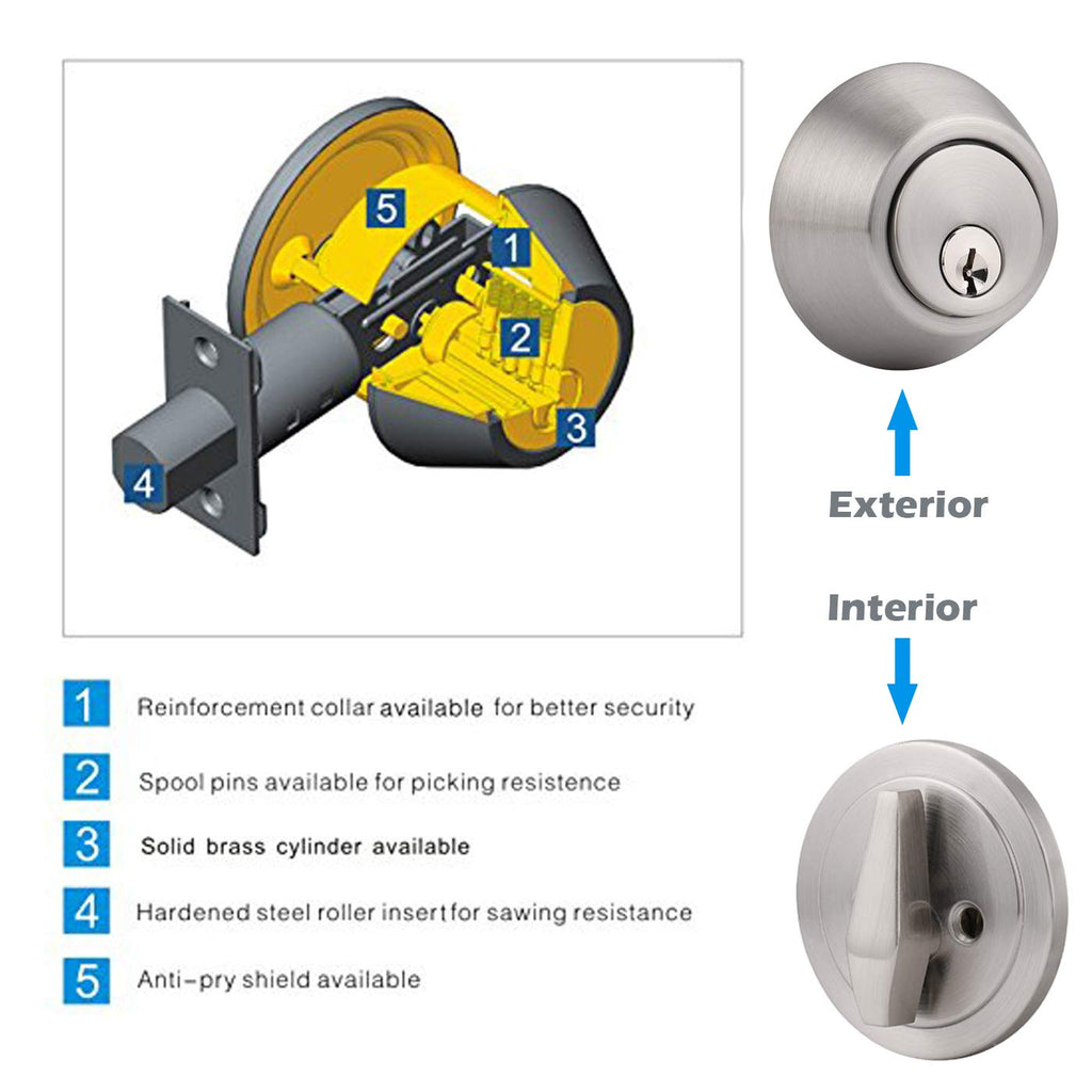 3 Satin Nickel Keyed Alike Keyed Single Deadbolts Door Locks with Same Key, Entry Front Door Round Cylinder Deadbolt