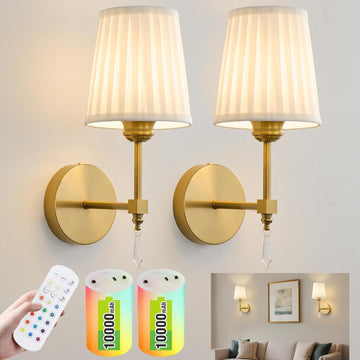 Battery Operated Wall Sconce Set of 2, 10000 Mah Rechargeable Wall Sconces Dimmable 12 RGBS,Remote Wireless