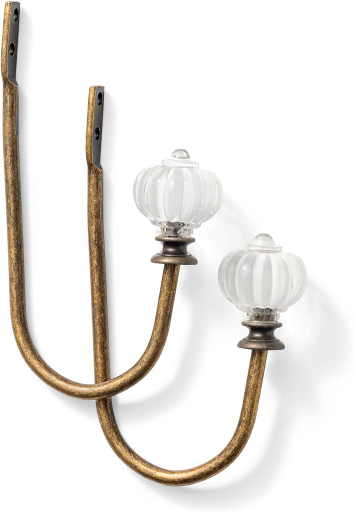 Vintage Curtain Holdbacks 2Pcs - Pumpkin Shaped, Metal Curtain Side Holders for Wall, Small Drapes Pull Backs Hook