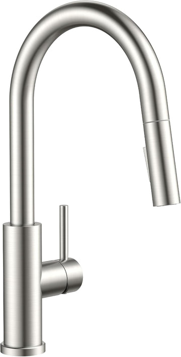 Kitchen Faucets with Pull Down Sprayer, Brushed Nickel Classic Single Handle Stainless Steel High Arc Faucet for Kitchen Sink, 1 Hole with Deck Plate Sink Faucet for Bar RV Farmhouse Laundry