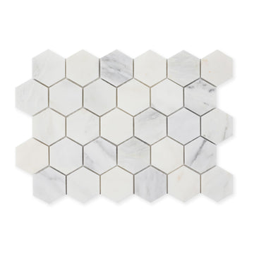 Bianco Alba Marble Stone 2 Inch Hexagon White Marble Mosaic Tile Wall Bathroom Shower Floor (5 Sheet, Honed)