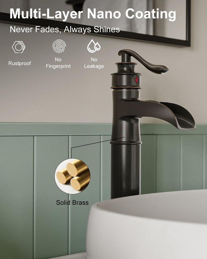 Waterfall Spout Oil Rubbed Bronze Bathroom Faucet Single Handle One Hole Vessel Sink Faucet ORB Lavatory Faucets Deck