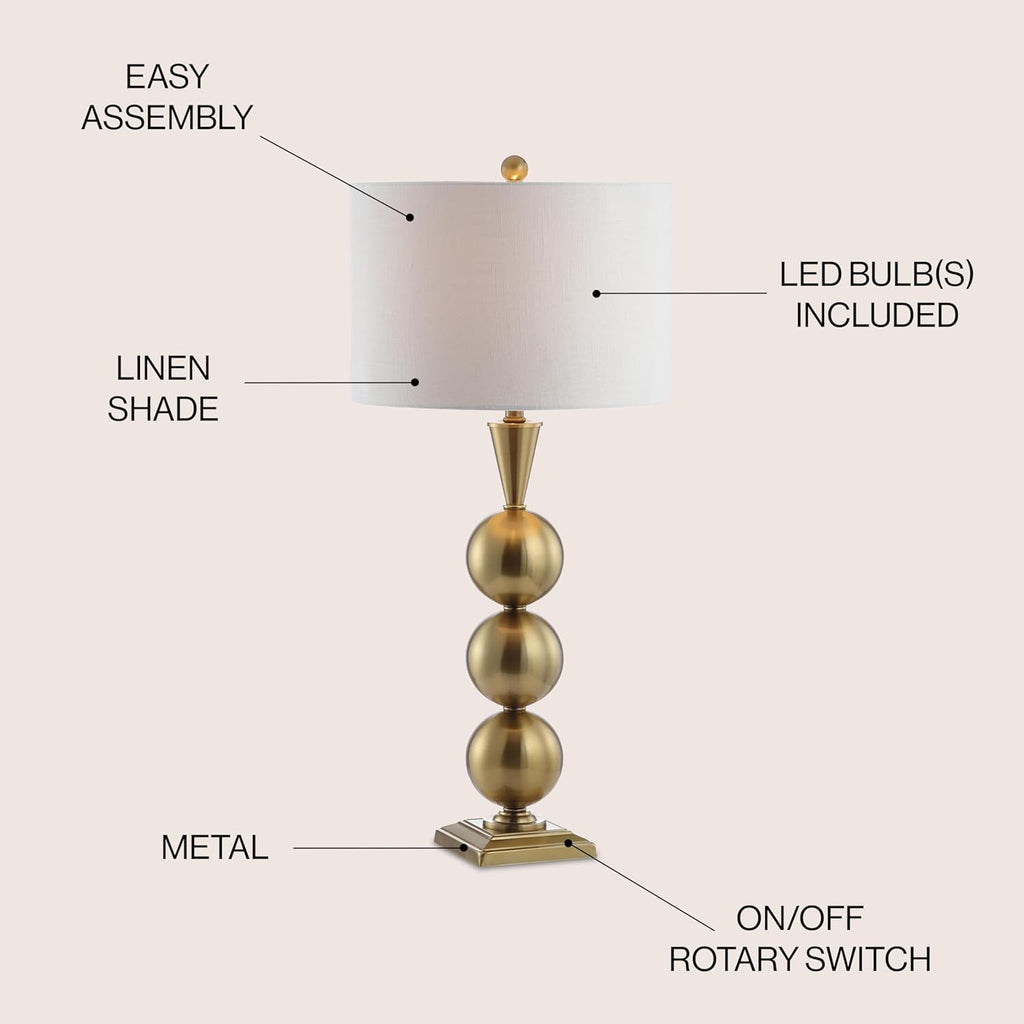 33" Brass Gold Stacked Orb Metal LED Table Lamp, Contemporary Transitional Iron Bedside Lamp Bedroom
