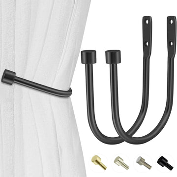 Minimalist Curtain Holdbacks 2pcs, 100% Cast Iron Solid Heavy Duty Metal Curtain Tieback Side Holders for Wall