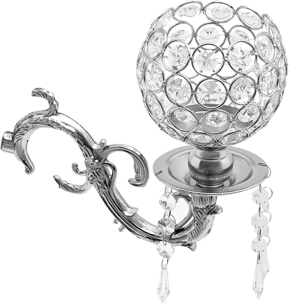 5 Arms Gold Candelabra Centerpiece with Crystal Pendant - 35" Tall Floor Candle Holder Table Candelabra Standon (Silver)