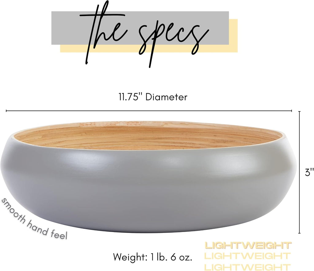 Fruit Bowl Counter - Spun Bamboo, Large 11.75" Fruit Basket, Eco-Friendly Decorative Serving Bowl Decor, Produce