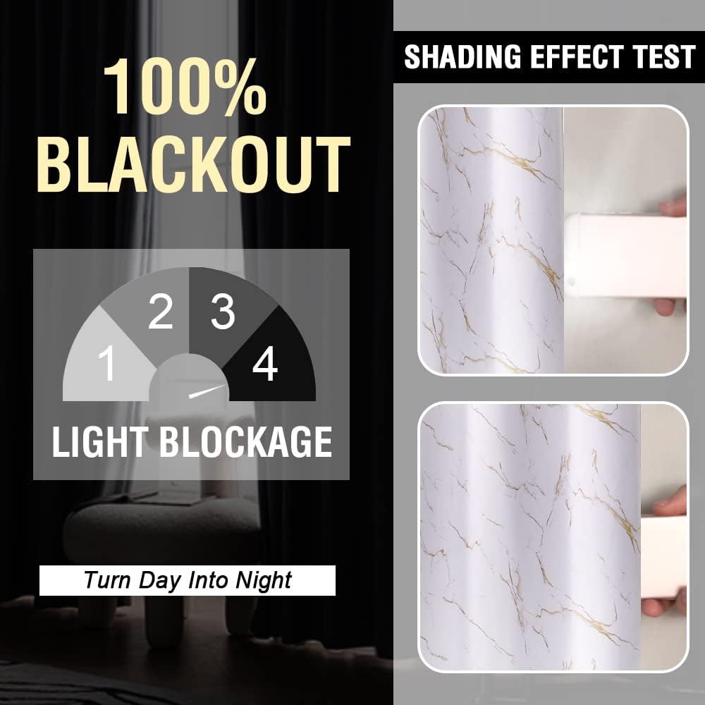 100% Blackout Curtains 2 Panels Set Marble Designs Printed Drapes Thermal Curtains for Bedroom