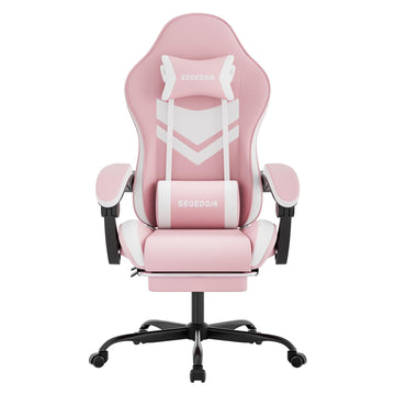 Gaming Chair with Footrest & Massage Lumbar Support, PU Leather Ergonomic High Back Swivel Height Adjustable Chair