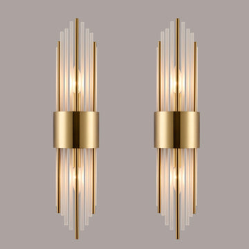 2-Light Modern Crystal Wall Sconces Titanium Gold Vanity Wall Light with Frosted Glass Luxury Set of 2 Wall Light