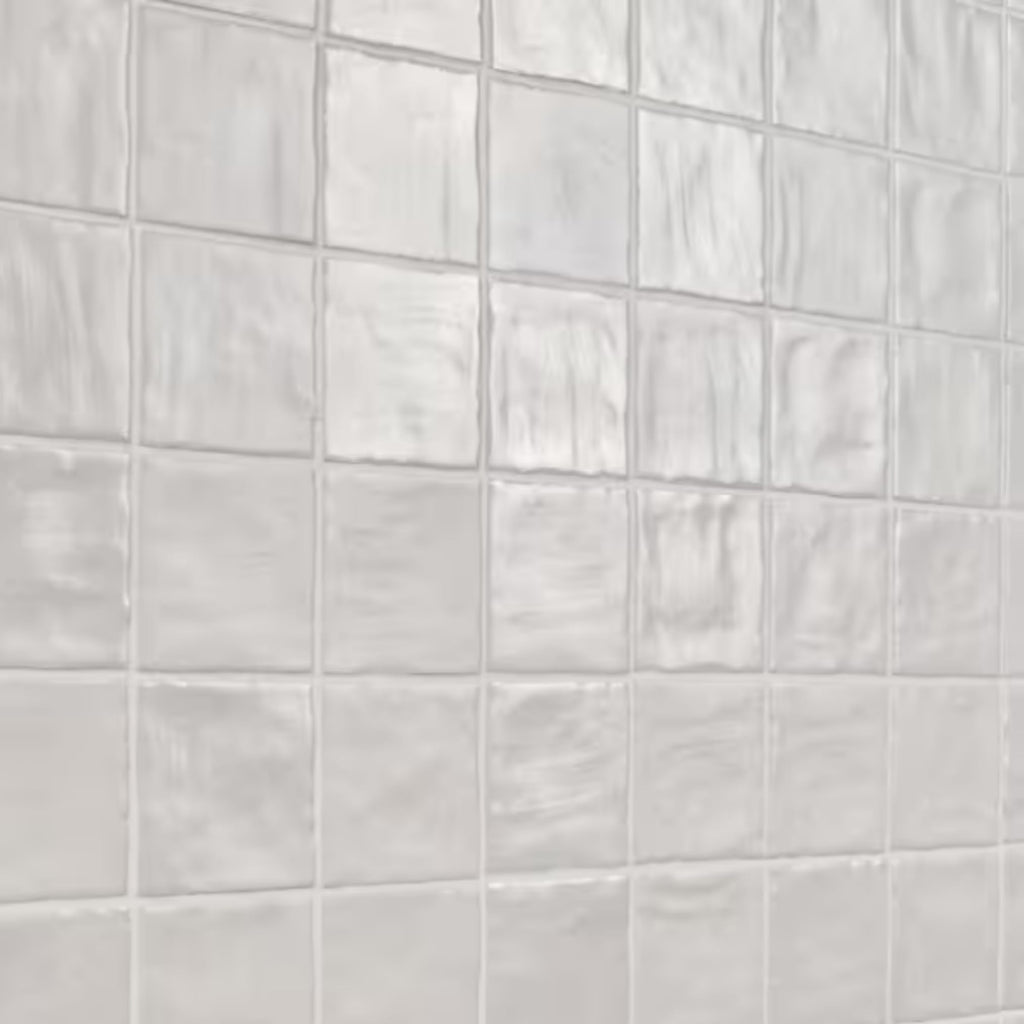 4x4 Inch HTCFD Premium Quality White Matte Zellige Ceramic Tile with Subtle Shimmer | Handmade Look Moroccan Square