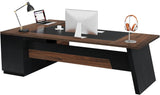 78" L-Shaped Executive Desk, Large Office Desk with Drawers and File Cabinet, Modern Business Furniture (Walnut & Black)