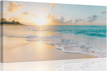 Ocean Wall Art Pictures Beach Canvas Wall Art Decor Gold Sunset Canvas Painting for Wall Coastal Theme Art Print Home