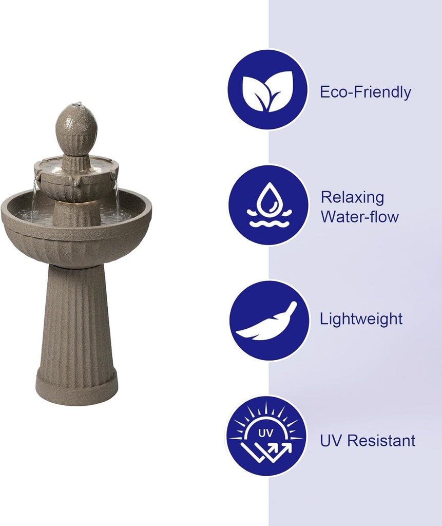 37.80” H Outdoor Water Fountain Made with Eco-Friendly Recyclable Materials, Polyethylene Cascading Waterfall Water