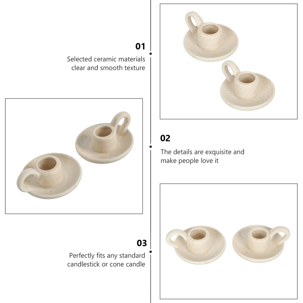 2Pcs Ceramic Candle Holder Candlestick Holder with Handle, Taper Candle Stand Candlelight Stand Holder Decorative