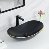 24.5'' X 13.8'' Large Matte Black Oval Vessel Sink with Pop Up Drain,Bathroom Sinks Above Counter,Black Vessel