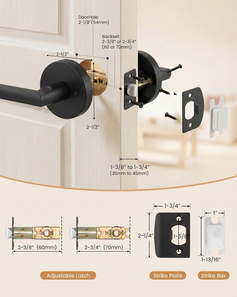 Black Door Handle Interior Privacy Door Lever Zinc Alloy 1 Pack