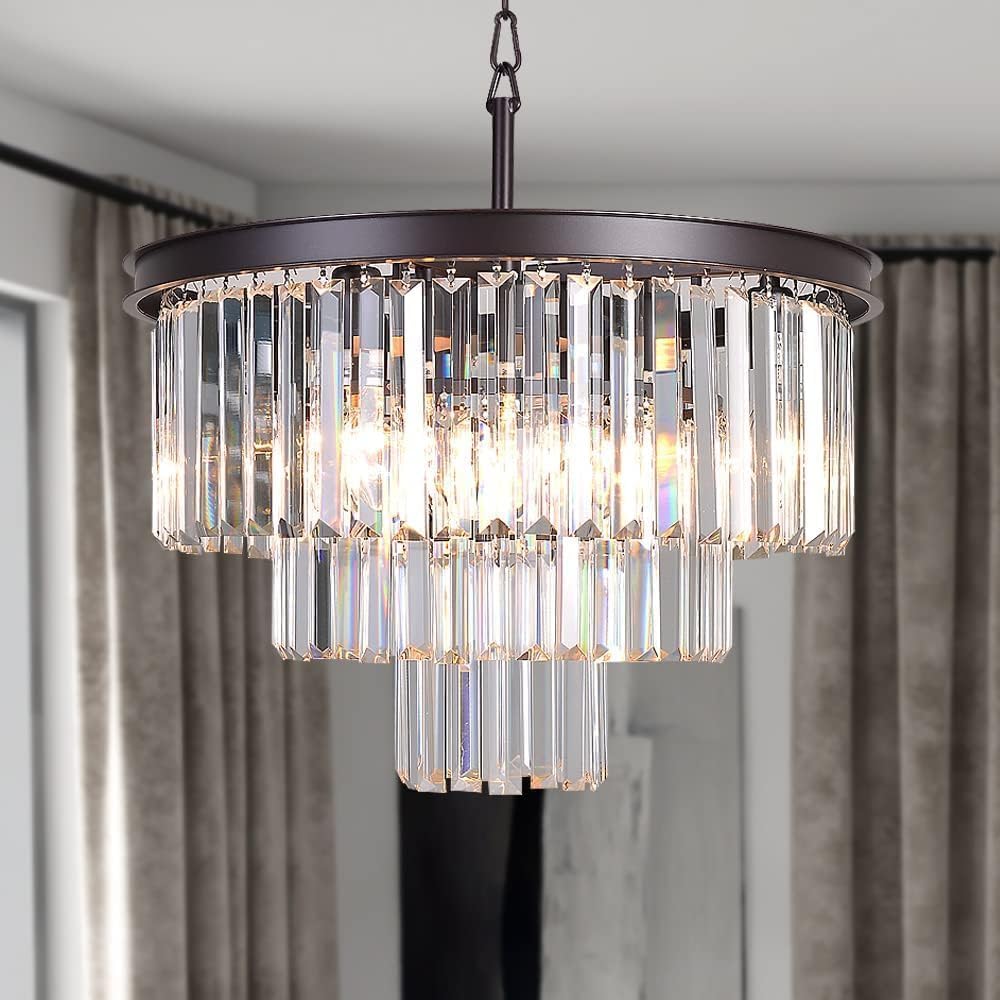 Bronze Modern Contemporary Crystal Chandeliers Lights Pendant Ceiling Chandelier Lighting Fixture 3-Tier for Dining Room Living Room A107-B08FY4NMNG