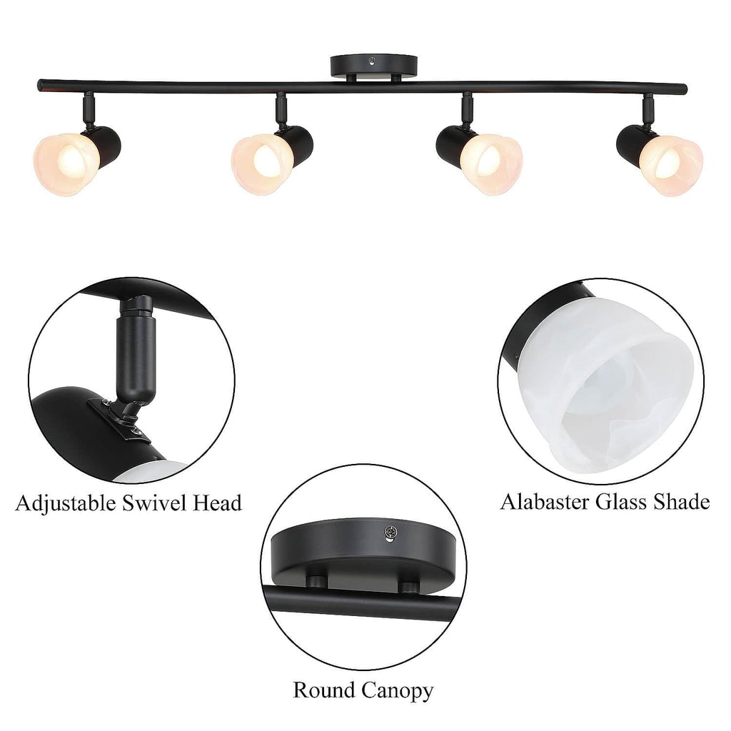 Black Track Lighting Kit with Glass, 4 Light