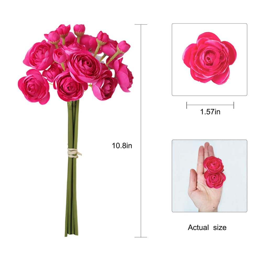 Artificial Ranunculus Flowers Hot Pink Flowers Small 18pcs