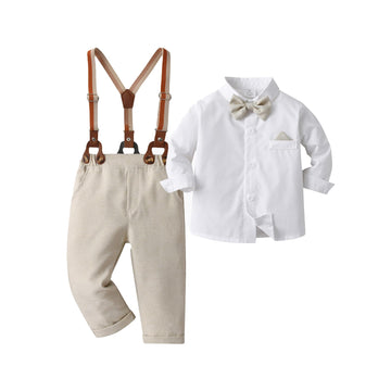 Baby Boys Gentleman Outfits Pants Sets,Infant Shirt + Pants + Bow Tie + Suspenders