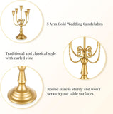 Candelabra Gold Candle Holders - 5 Arm 11.8" Wedding Candlestick Holder for Theme Party Table Centrepiece Decor
