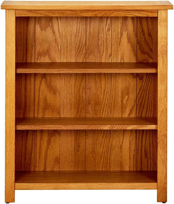 Solid Oak Wood Bookcase 3-Tier Rustic Style Brown Finish Study Library Storage Shelf Organizer
