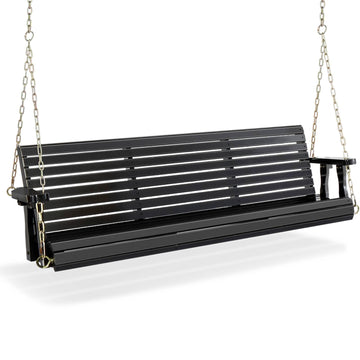 5FT Black Porch Swing, Wooden Bench with Adjustable Safe Chains