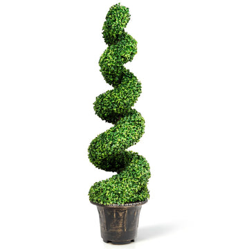 4 Ft Artificial Boxwood Spiral Topiary Tree, Fake Greenery Plants for Indoor or Outdoor
