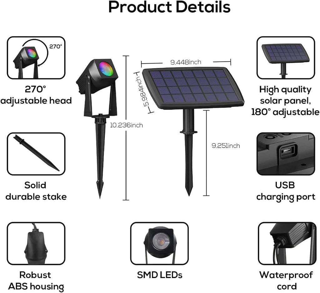 Smart Bluetooth Landscape Spotlights 4 Pack, RGBW Landscape Light, Solar Spot Lights Outdoor, Solar Outdoor Uplights