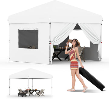 10x10 Pop Up Canopy with 4Pcs Sidewalls Easy Up Camping Tent Outdoor Canopy with One Button Push Setup 1 Roller Bag 3