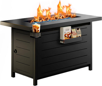 43 Inch Propane Fire Pit Table with Lid and Cover - Outdoor Patio